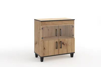 Produktbild von Kommode PALMA III Eiche Artisan, Sideboard mit 2 Glastüren und 2 Türen, Wohnzimmerschrank mit Stauraum, Moderne Anrichte für Wohnzimmer und Esszimmer