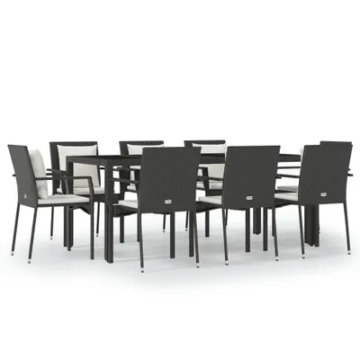 Produktbild von vidaXL 9-tlg. Garten-Essgruppe mit Kissen Schwarz Poly Rattan