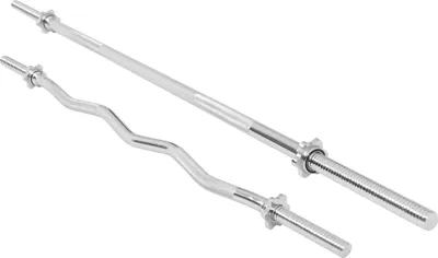 Produktbild von GORILLA SPORTS® Hantelstangen Set - inkl. Langhantelstange 170cm, SZ Curlstange 120cm, Sternverschlüsse, 30mm, gerändelt, verchromt, Silber - Langhantel-Stange, SZ-Stange