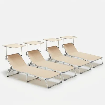 Immagine prodotto di 4 lettini mare pieghevoli con tettuccio California - Beige
