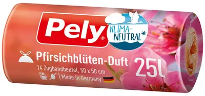 Zdjęcie produktu dla Worek ze sznurkiem Pely o zapachu kwiatu brzoskwini 25L neutralny dla klimatu 14 szt