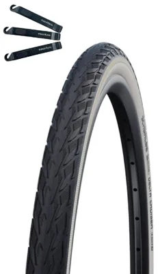 Produktbild von 1 x Schwalbe Delta Cruiser Plus Fahrradreifen Active PunctureGuard Green Compound E-25 Schwarz/Weiß+Reflex 37-590 (26 x 1 3/8") inkl. maxxi4you Reifenheber