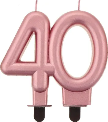 Image de Bougie d'anniversaire numéro 40, rose métallique et or, 8 cm