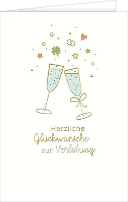 Produktbild von Verlobung Glückwunschkarte mit BriefumschlagSektgläser Liebessymbole Herzliche Glückwünsche