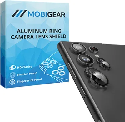 Produktbild von Mobigear Displayschutzfolie für Samsung Galaxy S23 Ultra, gehärtetes Glas, Schutz für Kameralinsen, kompatibel mit Hüllen, schwarz