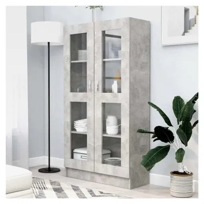 Produktbild von Regal, Bücherregale und Standregale, Vitrinenschrank, Betongrau, 82,5 x 30,5 x 150 cm, Holzwerkstoff