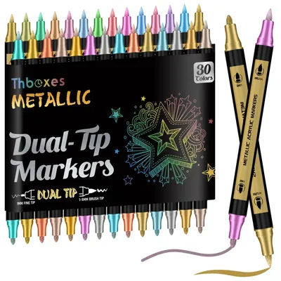 Immagine prodotto di Pennarelli acrilici metallici, 30 colori, con punta doppia, ideali per carta nera
