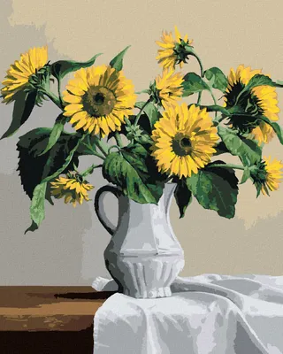 Produktbild von Zuty - Malen nach Zahlen - STILLLEBEN SONNENBLUME IN WEISSER VASE (PIETER WAGEMANS), 40x50 cm, ohne Keilrahmen