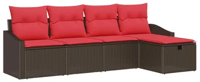 Immagine prodotto di vidaXL Set di divani con cuscini e portaoggetti in polirattan marrone