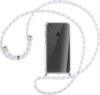 Produktbild von Handykette Backcover-Schutzhülle mit Band (Metall silberfarben) für Huawei P8 Lite / P9 Lite 2017 - weiß/grau