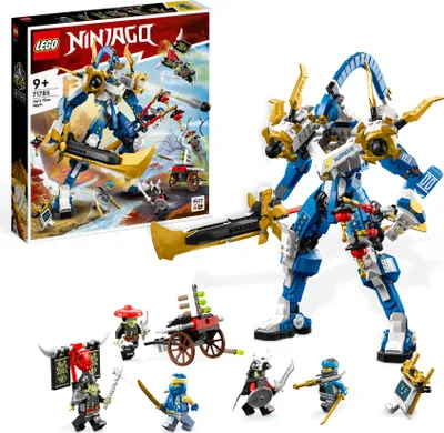 Produktbild von LEGO 71785 NINJAGO Jays Titan-Mech, Ninja-Spielset mit Jay, Nya und grüner Skelett-Krieger Minifiguren, Geschenk zum Geburtstag für Kinder ab 9 Jahren