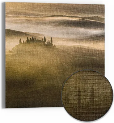 Produktbild von DEQORI Hybrid Leinwand Bild 30x30 cm 'Morgenlicht der Toskana' Wandbild Glas flach modern