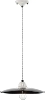 Produktbild von Hängelampe Metall Keramik D: 35 cm rund Weiß Schwarz E27 Vintage Design Keramiklampe