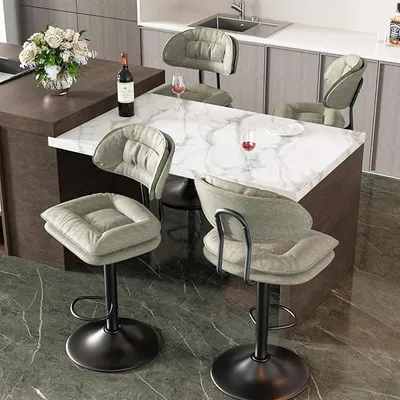 Productafbeelding van Barstoelen set van 4, ergonomische, beklede barstoelen met rugleuning, verstelbare dubbele barstoelen, geschikt voor eetkamers, thuisbars, keukeneilanden, 4 stuks (beige)