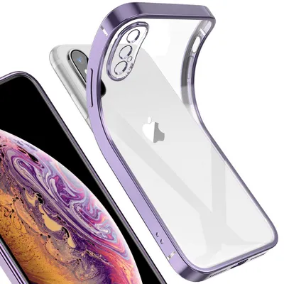 Immagine prodotto di Custodia protettiva per iPhone XS, leggera trasparente trasparente Gel TPU Silicone Silicone Square Cover Frame Custodia protettiva per iPhone XS Viola