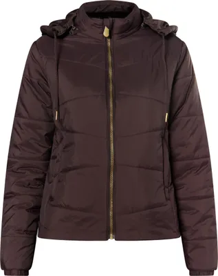 Produktbild von Damen Übergangsjacke braun M leicht wattiert mit abnehmbarer Kapuze und tailliertem Schnitt