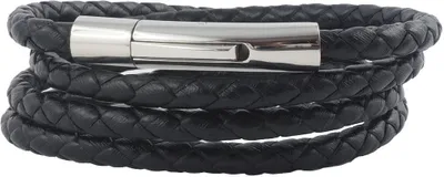 Produktbild von Lederkette Lederband 6 mm Herren Halskette schwarz 17-100 cm lang mit Hebeldruck Verschluss Silber geflochten, Länge:55 Zentimeter
