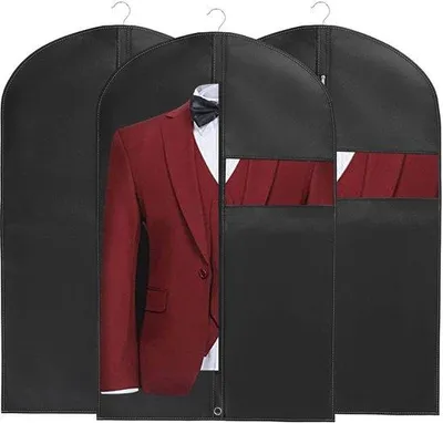 Productafbeelding van 3 stuks kledinghangers, 60x80 cm, kledinghangers voor opslag, met transparante kijkflappen, zwarte kledinghangers met rits, geschikt voor avondjurken, jassen, overhemden