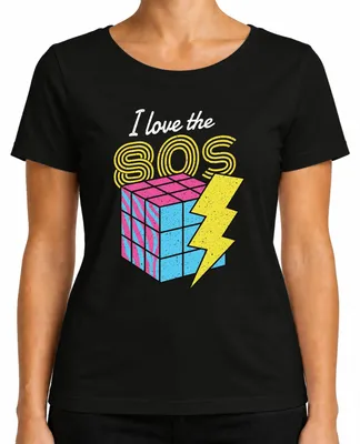 Immagine prodotto di I love the 80s 80s Retro Neon Eighties Magic Cube Flash Pop Ladies T-Shirt, Nero, S