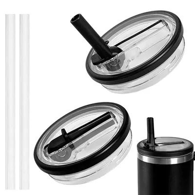 Wasserdichte Deckel für 40 oz Becher, 2 Stück + 2 Strohhalme, Schwarz