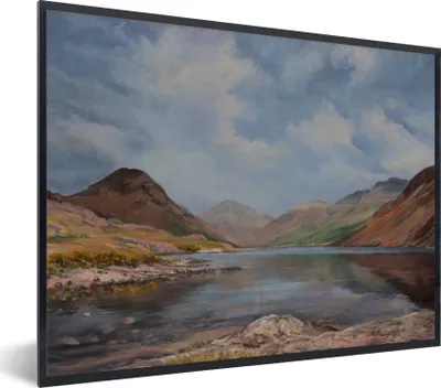 Produktbild von MuchoWow® Gerahmtes Poster Ölgemälde Bergsee 80x60 cm - Poster mit Schwarzem Bilderrahmen Wandposter Rahmen Foto Bilder - Schwarzem - Mit Gestell