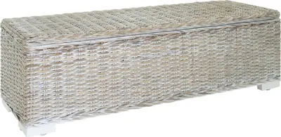 Produktbild von "Schlussverkauf" Truhe Weiß 110 cm Natur Kubu Rattan & Massivholz Mahagoni C15567
