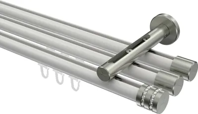 Produktbild von Interdeco Innenlaufstange / Gardinenstange mit Innenlauf Weiß / Edelstahl-Optik, Typ Siteno Estana (Glitzerkappe), 20 mm Ø 3-läufig, 320 cm
