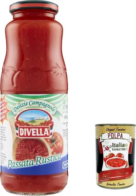 Produktbild von 12x Divella Delizie Campagnole Passata Rustica, Tomatenpaste Tomaten sauce 100% Italienisch 680g + Italian Gourmet polpa 400g