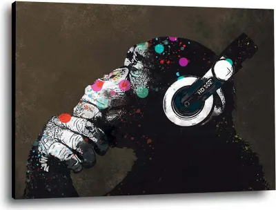 Produktbild von Street Art Affe Tier Wandbild Leinwandbild Deko Kunst XL: 120x80x4cm
