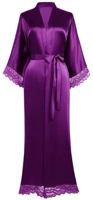 Obrázek produktu pro Saténový župan typu kimono, dlouhý, vhodný pro družičky na svatbě, s krajkou