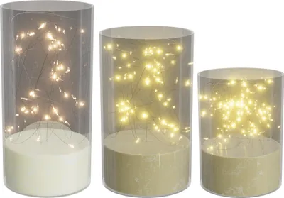 Obrázek produktu pro JOIEYOU Sada 3 LED svíček bez plamene s akrylovými kalíšky, dálkové ovládání a funkce časovače Teplá bílá svíčka Dekorace na Vánoce, Halloween, svatbu, párty (LED vlákno, průhledné)