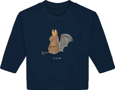 Produktbild von Mr. & Mrs. Panda Organic Baby Pullover Fledermaus Sitzen 24. - 36. Monat - French Navy - Geschenk, Lustige Sprüche, Motivation, Entspannen, Fledermäuse, Bullover