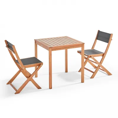 Produktbild von Gartenset aus Tisch und 2 Stühlen aus Textylen und holz Schwarz - Oviala Sete