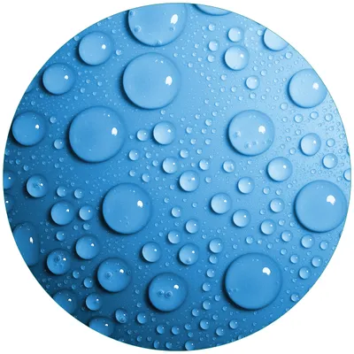 Produktbild von Wallario Premium Glasbild, freischwebende Optik, kräftige Farben, rund 50cm Durchmesser, Motiv Wassertropfen auf Blau