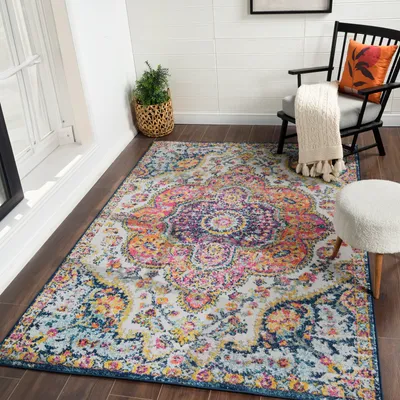 Produktbild von Vintage Orientteppich - Kurzflor Wohnzimmerteppich, Rosa Mehrfarbig 160x230 cm