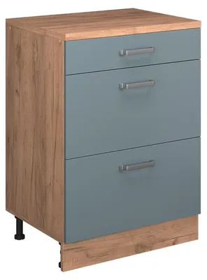Produktbild von Küchenschrank für Dachschrägen Vicco R-Line Blau-Grau 60 cm ohne Schräge mit 3 Schubladen, Model 61718