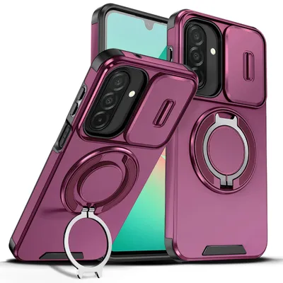 Produktbild von Handyhülle für Samsung Galaxy A27 Dual Layer Stoßfest Hülle mit Dia Kameraschutz, Magnetisch Ring Ständer Violett
