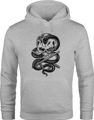 Produktbild von Hoodie Herren Totenkopf Schlange Skull Snake Neverless® grau L