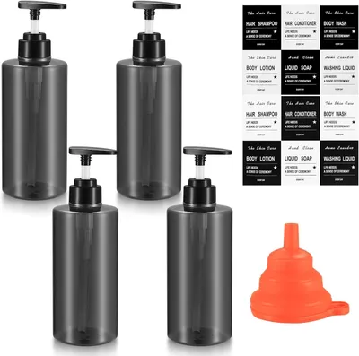 Immagine prodotto di Set di flaconi dosatori, 4 pezzi da 500 ml, vuoti, con pompa, flaconi ricaricabili per shampoo e lozioni, ideali per cucina e bagno