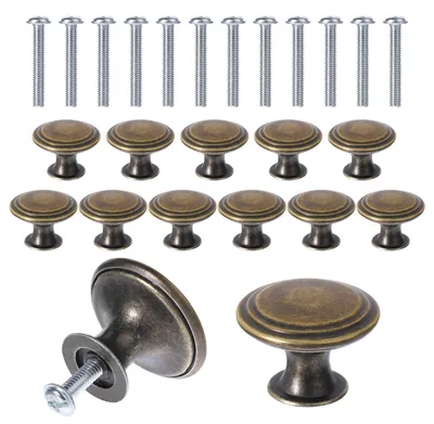 Produktbild von 12 antike Schrankknöpfe, 30 mm bronzefarbene Möbelknöpfe, Vintage-Schrankgriffe mit Schrauben, Schubladenknöpfe, runde Schubladengriffe, Möbeltürknöpfe für Schränke und Schubladen