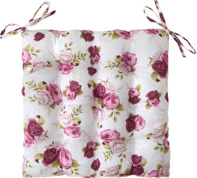 wometo Sitzkissen Stuhlkissen Sitzpolster Rosi 40x40x4 OEKO-TEX - Rosen weiß rosa Sitzauflage Auflage für Haus und Garten Polster Landhaus