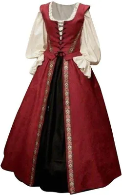 Produktbild von Allecto Plus – Renaissance-Kostüm im mittelalterlichen Stil mit Schnürung, geeignet für Halloween und Maskenbälle – Langes Kleid-Set aus 2 Teilen (14# Weinrot, Größe L)
