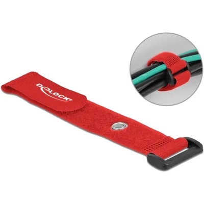 Produktbild von Delock Klett-Kabelbinder mit Schlaufe und Befestigungsöse L 190 x B 25 mm rot 5 Stück