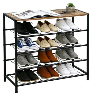 Immagine prodotto di Scarpiera con seduta, 5 ripiani, metallo, stile rustico marrone, 60x30x85 cm