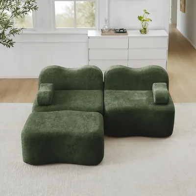 Produktbild von STILVORA Modulsofa 2-Sitzer in L-Form mit Ottoman, Wellen-Sofa im Boneless-Design, Ecksofa mit beweglichem Armlehnenkissen ohne Aufbau