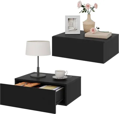 Produktbild von WOLTU 2er Set Nachttisch hängend, mit Schublade, 40x30x14 cm, modern, Schwarz