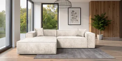 Produktbild von Ecksofa Designersofa CARLOTA in Stoff Perfect Harmony Creme Ottomane Links