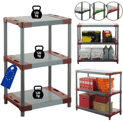 Produktbild von MODO24 Kunststoffregal, 3 Ablagen, 120kg/Boden, Schwerlast, Steckregal, Lagerregal, Plastikregal, Werkstatt, 98x90x46?cm, Rot, JUPITER
