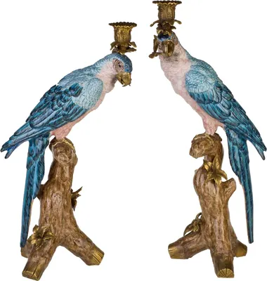 Produktbild von Kerzenhalter Kerzenständer Papagei Porzellan Skulptur Antik-Stil 50cm Paar