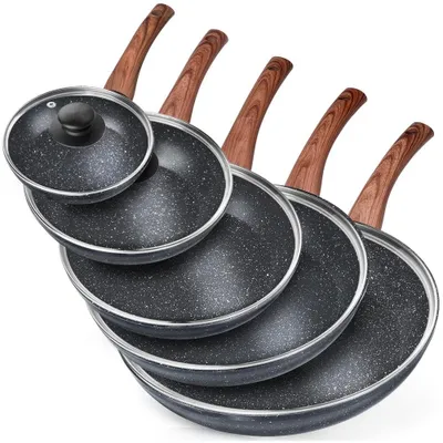 Produktbild von Vilde | Pfannen Set mit Deckel - 5-teilig - Granit Bratpfannen - Induktionsgeeignet